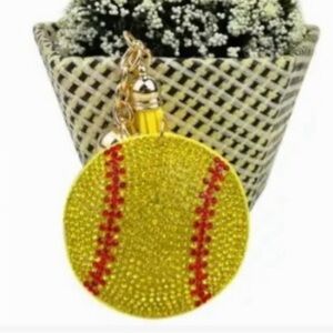 NWT Sparkle Rhinestone Yellow Baseball ⚾️/ Tennis 🎾 Ball key chain/bag charm.
